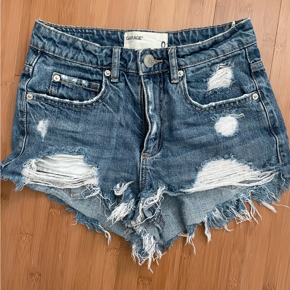 Dark wash garage jean shorts